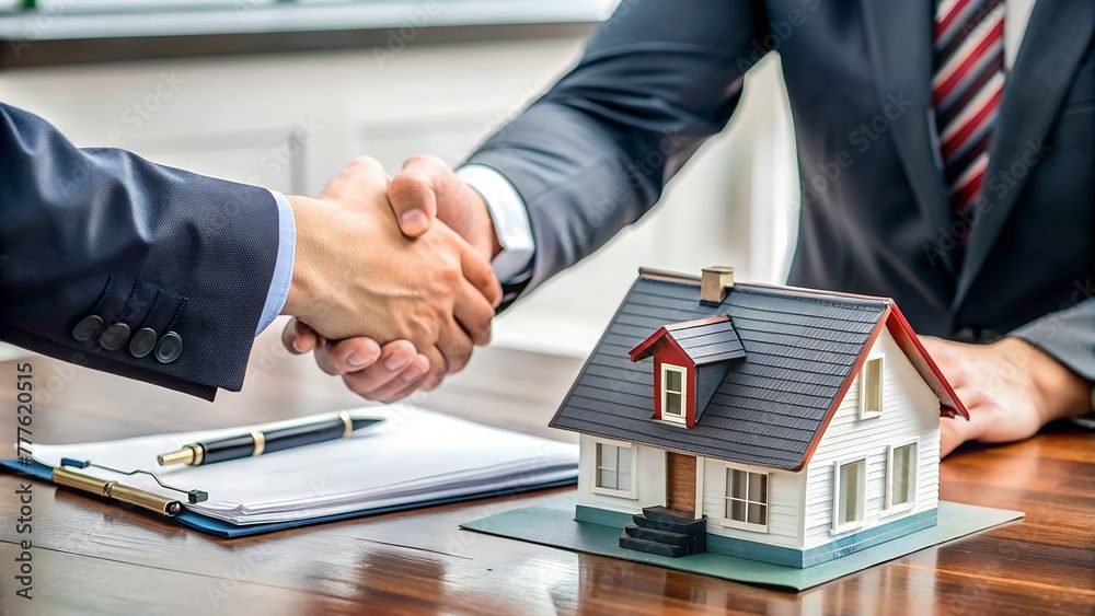 Handshake over a house model